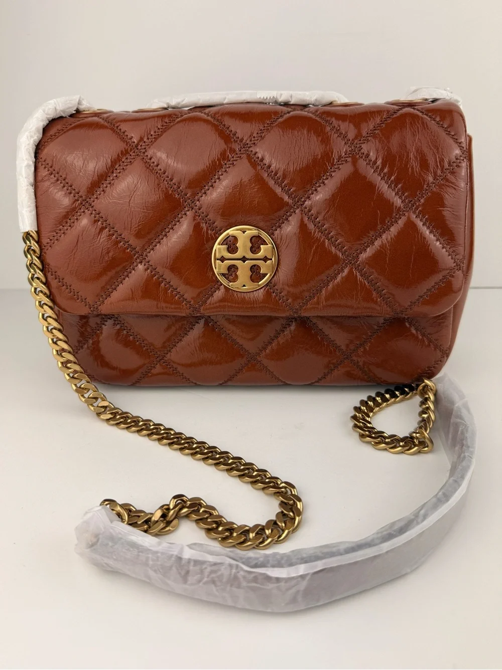 Tory Burch Willa Shine Small Quilted Shoulder Bag Java $645
